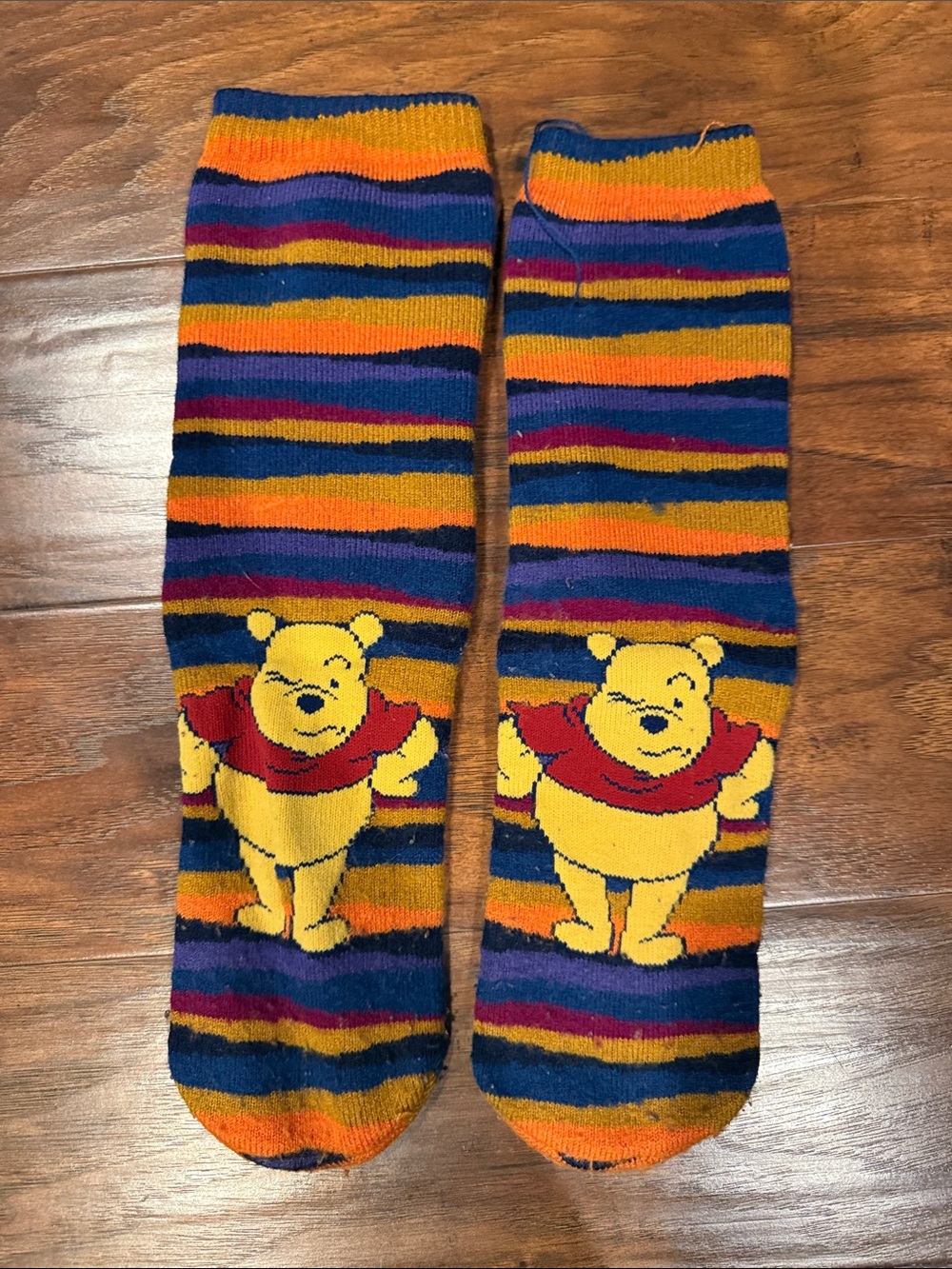 Winnie the Pooh Striped Cozy Socks - Yellow, Navy, Purple, Orange